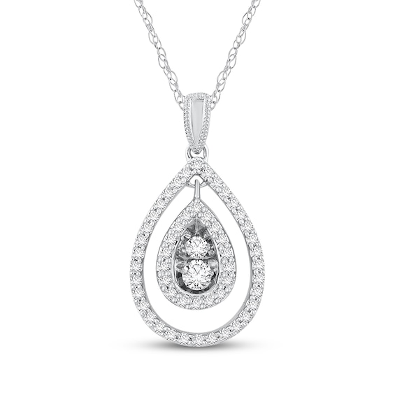 Diamond Teardrop Double Halo Dangle Necklace 3/8 ct tw 14K White Gold 18"