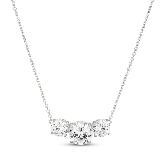 White Lab-Created Sapphire Three-Stone Necklace Sterling Silver 18"