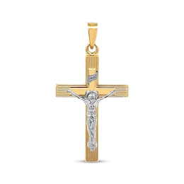 Textured Crucifix Necklace Charm 10K Yellow Gold