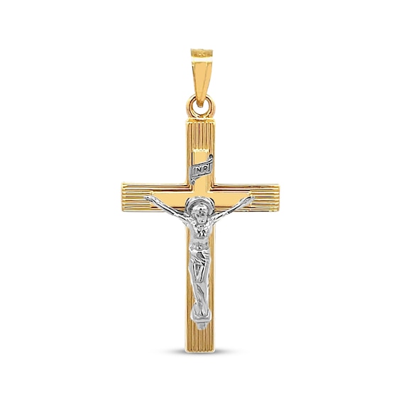 Textured Crucifix Necklace Charm 10K Yellow Gold
