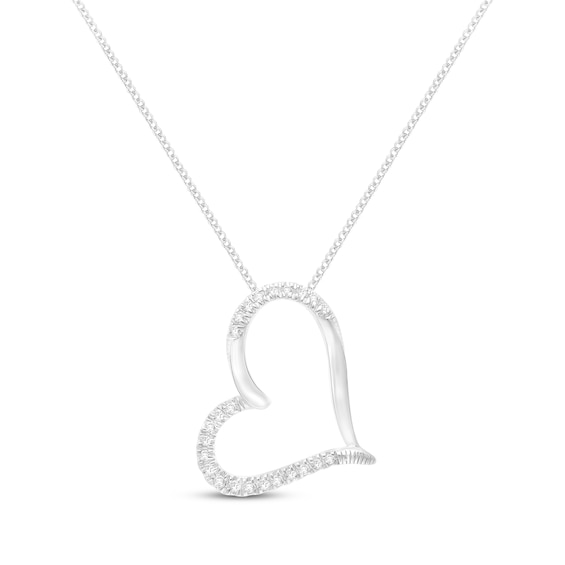 Diamond Open Tilted Heart Necklace 1/10 ct tw Sterling Silver 19"