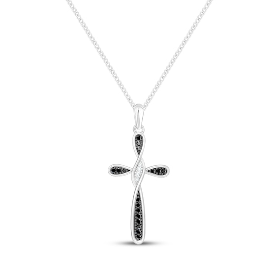 Black & White Diamond Twist Cross Necklace 1/10 ct tw Sterling Silver 19"