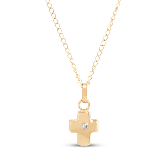 Children's Cubic Zirconia Cross Necklace 14K Yellow Gold 15"
