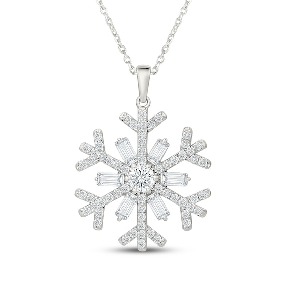 Baguette & Round-Cut White Lab-Created Sapphire Snowflake Necklace Sterling Silver 18"