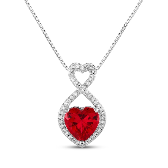 Heart-Shaped Lab-Created Ruby & White Lab-Created Sapphire Open Double Heart Necklace Sterling Silver 18"
