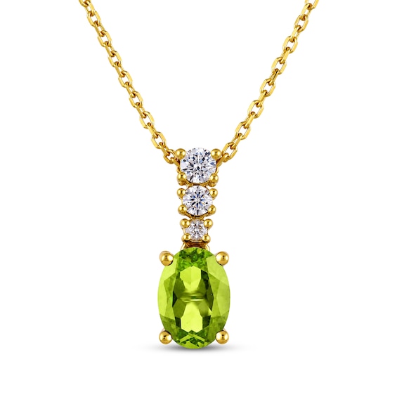 KAY Lab-Grown Diamonds & Oval-Cut Natural Peridot Drop Necklace 1/10 ct tw 10K Yellow Gold 18"