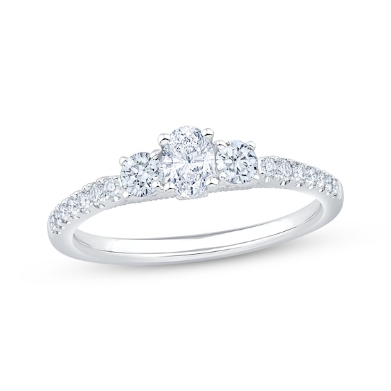 Adore Lab-Grown Diamonds Certified Oval & Round-Cut Three-Stone Engagement Ring 5/8 ct tw 14K White Gold
