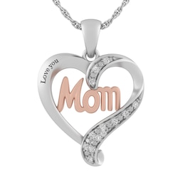 1/20 Ct. tw Diamond Sterling Silver/10k Heart Mom Necklace