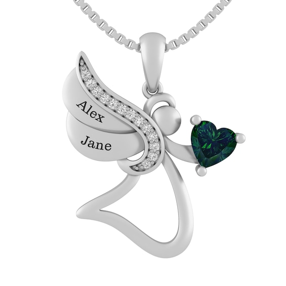 Birthstone Couple's Angel Necklace (1 Stone and 2 Lines)