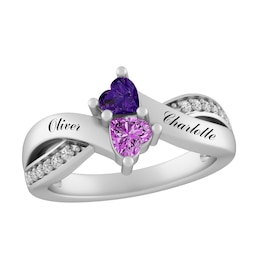 Heart Birthstone Couple's Criss Cross Ring (2 Stones and Lines)
