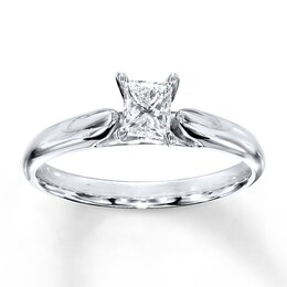 Diamond Solitaire Ring 1/2 carat Princess-cut 14K White Gold (K/I2)