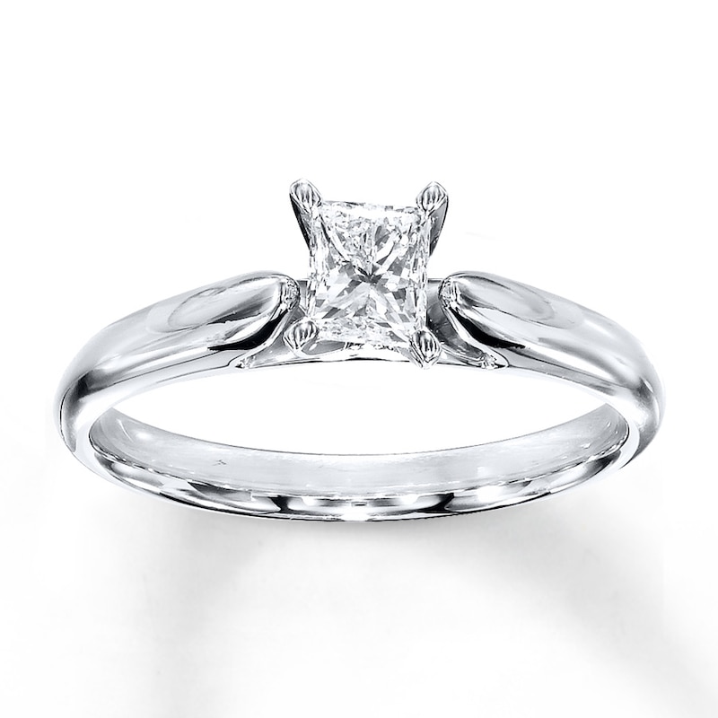 Diamond Solitaire Ring 1/2 carat Princess-cut 14K White Gold
