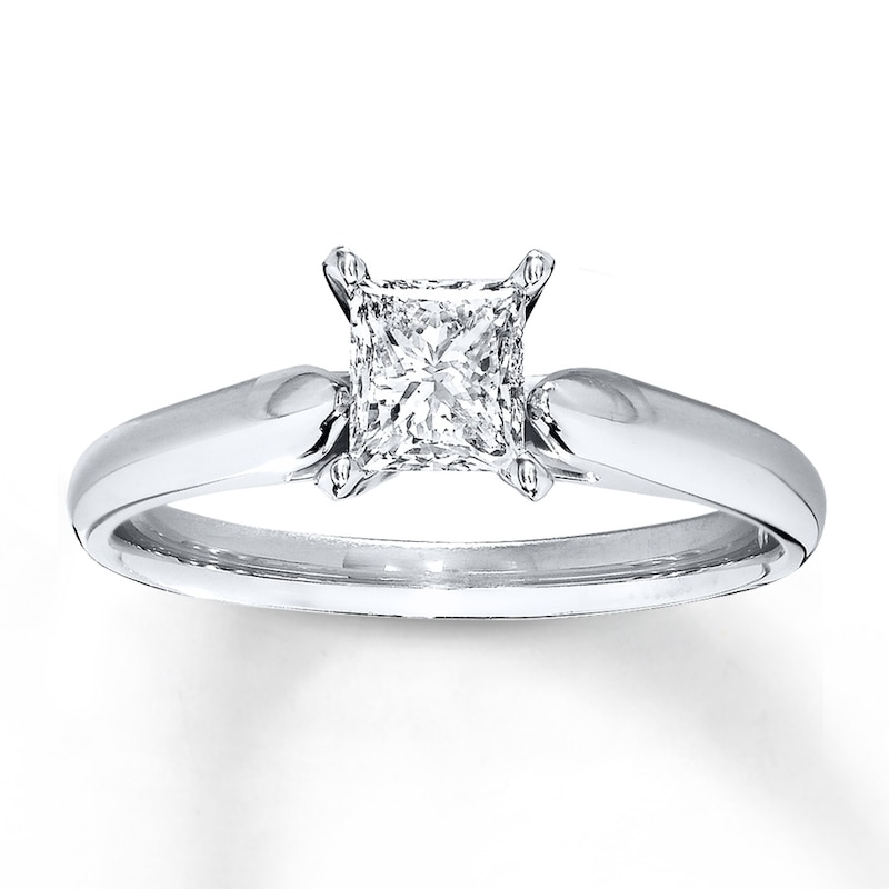 Solitaire Ring 3/4 Carat Princess-cut Diamond 14K White Gold (K/I1)