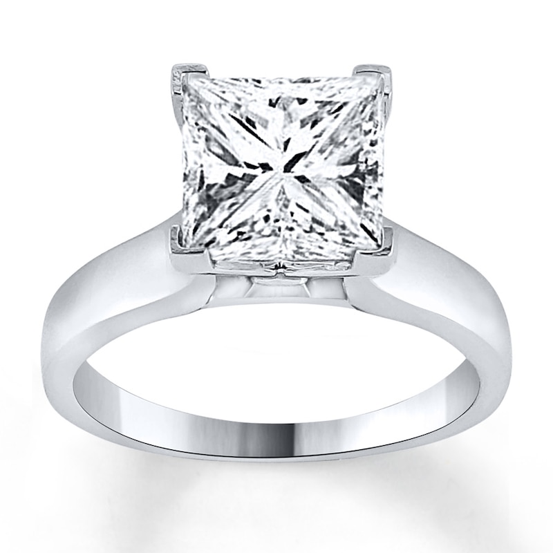 Diamond Solitaire Ring 2-1/2 Carat Princess-cut 14K White Gold