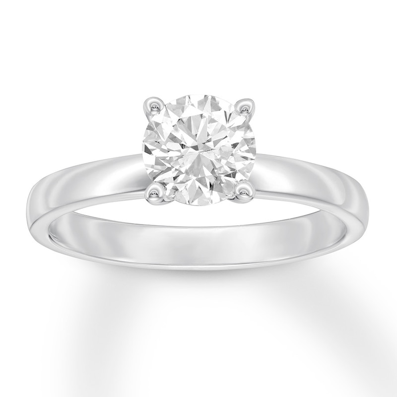 Main Image 1 of Certified Diamond Solitaire Ring 1 ct Round 14K White Gold (I/SI2)