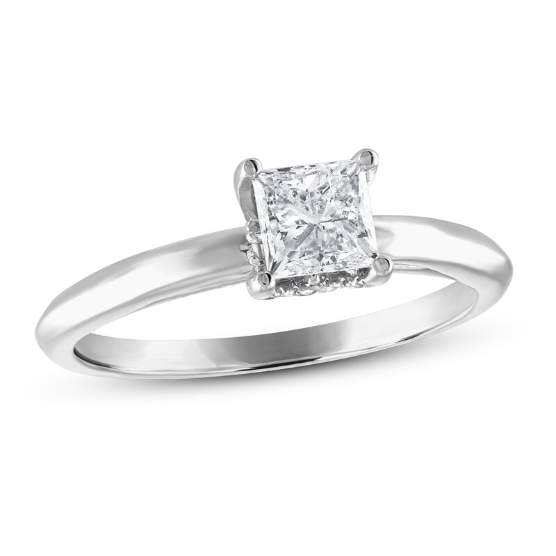 Main Image 1 of Diamond Solitaire Engagement Ring 3/4 ct tw Princess & Round 14K White Gold (I/I2)