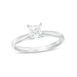 Diamond Solitaire Ring 1/2 carat Princess-cut 14K White Gold (J/I2)