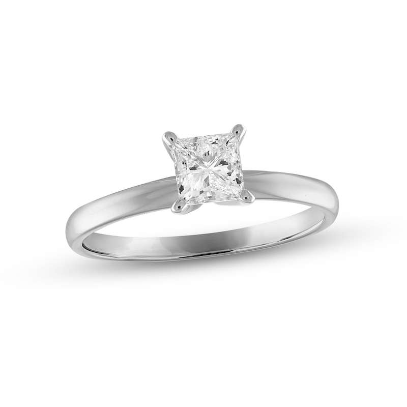Diamond Solitaire Ring 3/4 carat Princess-cut 14K White Gold (J/I2)
