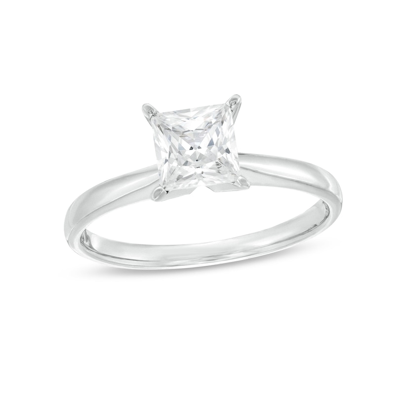 Diamond Solitaire Ring 1 carat Princess-cut 14K White Gold (J/I1)