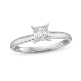 Diamond Solitaire Ring 1/2 carat Princess-cut 14K White Gold (J/I1)