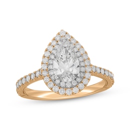 Neil Lane Pear-Shaped Lab-Created Diamond Double Halo Engagement Ring 1-3/4 ct tw 14K Two-Tone Gold