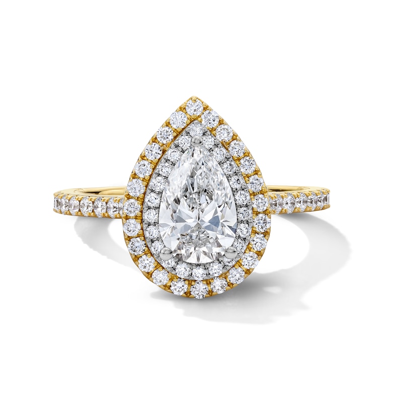 Main Image 3 of Neil Lane Pear-Shaped Lab-Grown Diamond Double Halo Engagement Ring 1-3/4 ct tw 14K Two-Tone Gold