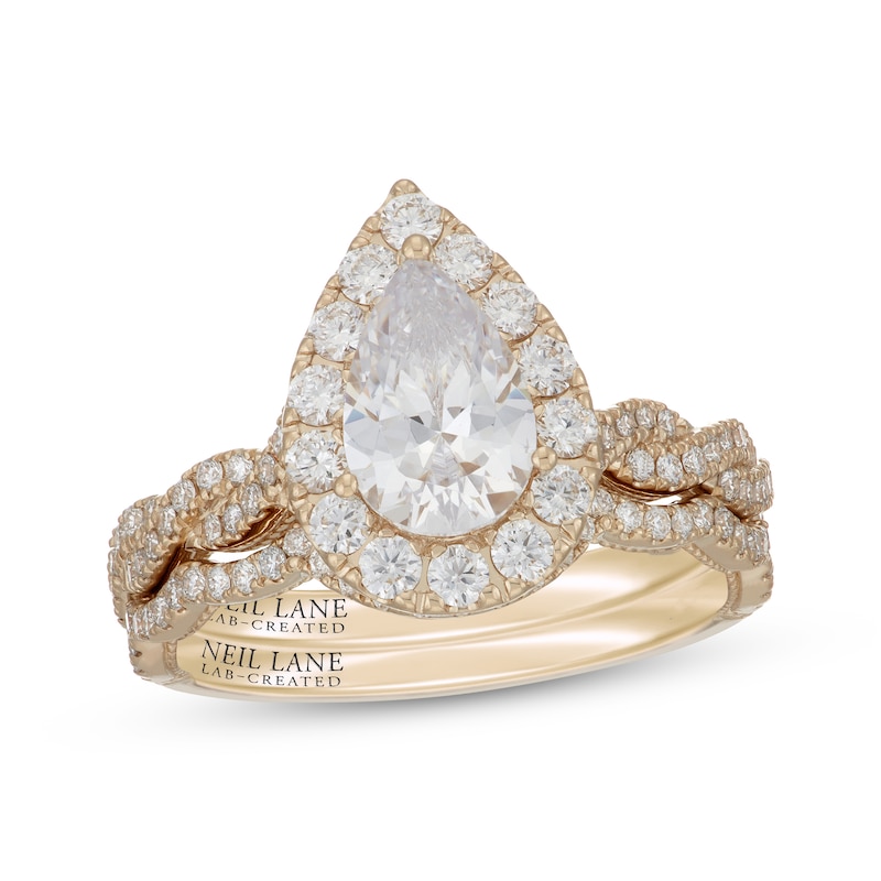 Main Image 1 of Neil Lane Artistry Pear-Shaped Lab-Grown Diamond Halo Bridal Set 1-7/8 ct tw 14K Yellow Gold