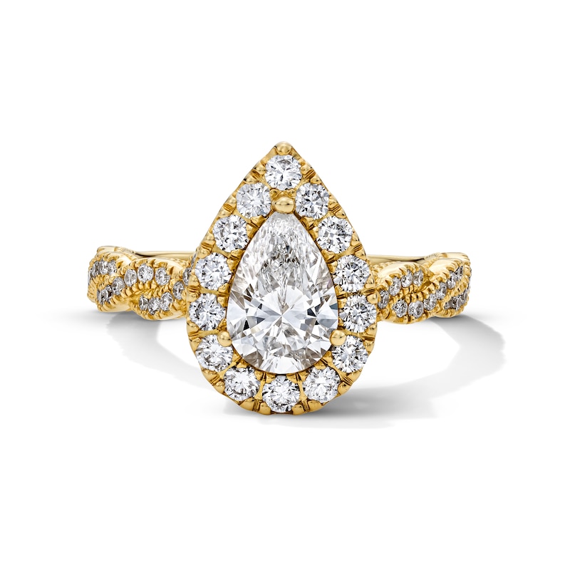 Main Image 7 of Neil Lane Artistry Pear-Shaped Lab-Grown Diamond Halo Engagement Ring 1-3/4 ct tw 14K Yellow Gold