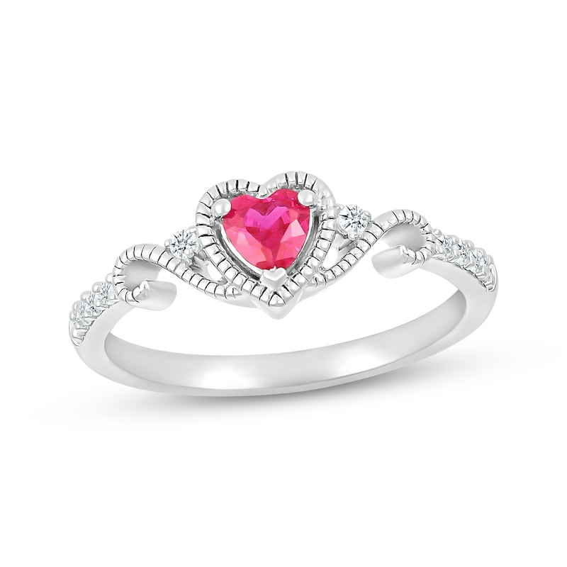 Heart-Shaped Lab-Created Ruby & White Lab-Created Sapphire Ring Sterling Silver