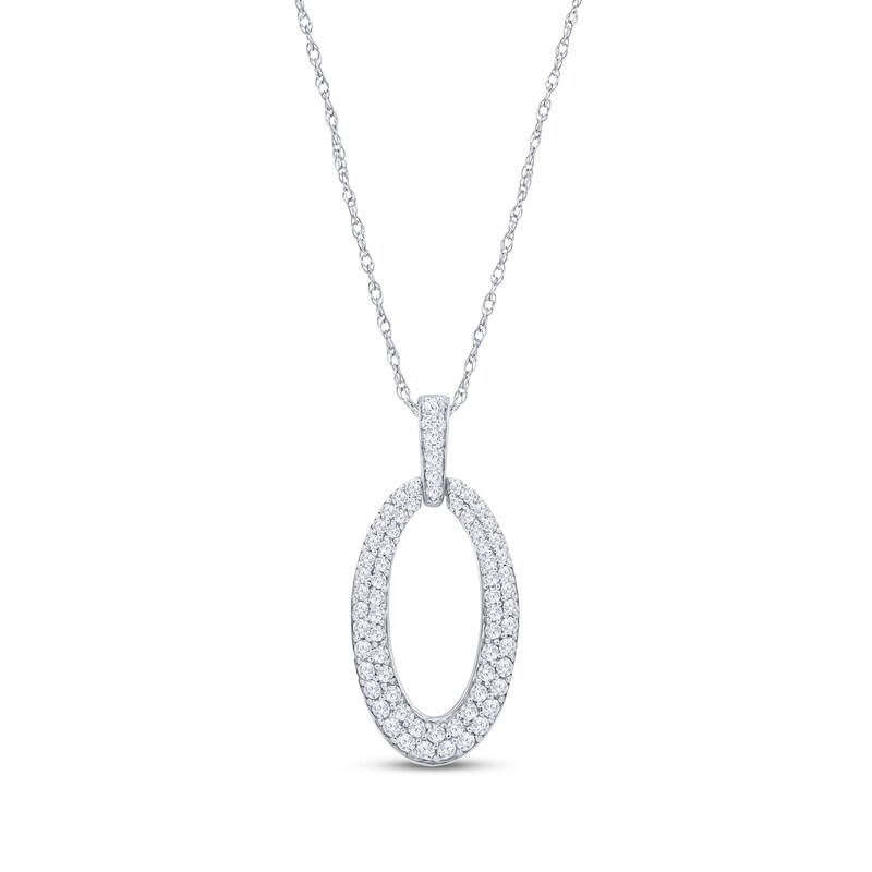 Main Image 1 of Diamond Oval Drop Necklace 1/2 ct tw 10K White Gold 18"