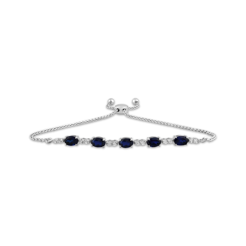 Main Image 1 of Oval-Cut Blue Lab-Created Sapphire & White Lab-Created Sapphire Bolo Bracelet Sterling Silver