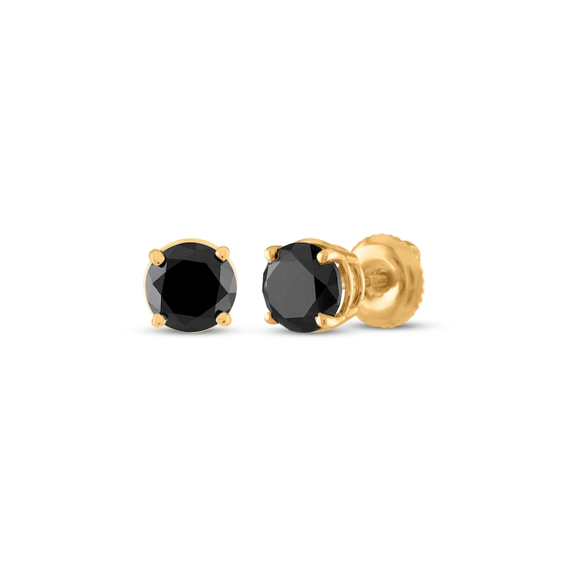 Main Image 1 of Black Diamond Solitaire Stud Earrings 1 ct tw 14K Yellow Gold (I3)