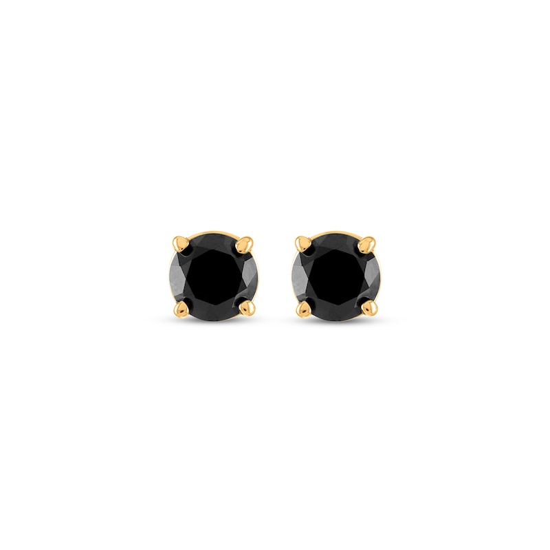 Main Image 2 of Black Diamond Solitaire Stud Earrings 1 ct tw 14K Yellow Gold (I3)
