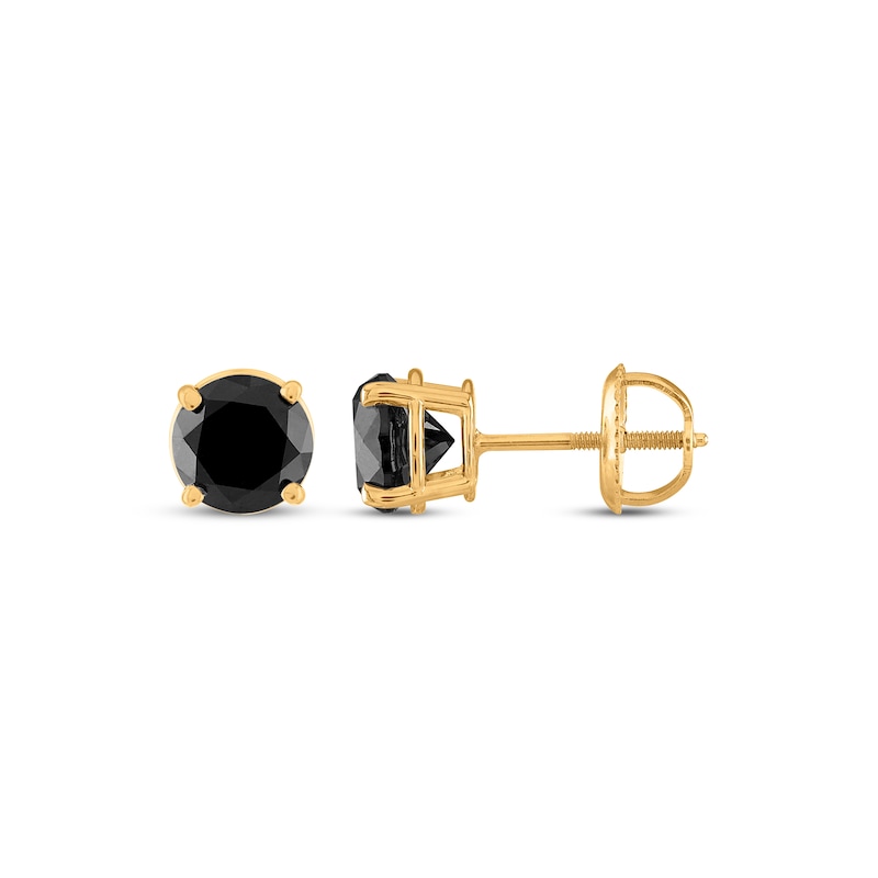 Main Image 3 of Black Diamond Solitaire Stud Earrings 1 ct tw 14K Yellow Gold (I3)