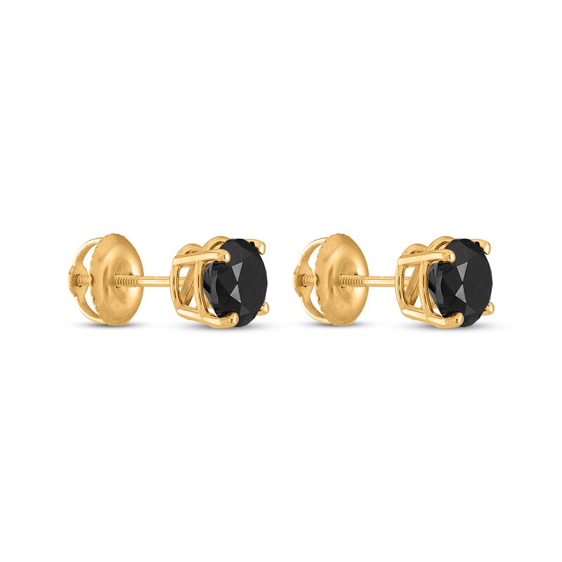 Main Image 4 of Black Diamond Solitaire Stud Earrings 2 ct tw 14K Yellow Gold (I3)