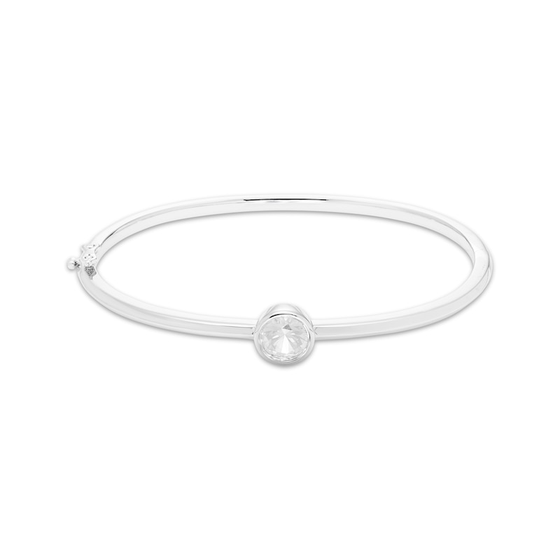 Main Image 1 of White Lab-Created Sapphire Bezel Solitaire Bangle Bracelet Sterling Silver