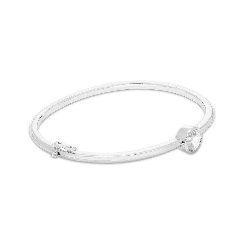 Main Image 2 of White Lab-Created Sapphire Bezel Solitaire Bangle Bracelet Sterling Silver