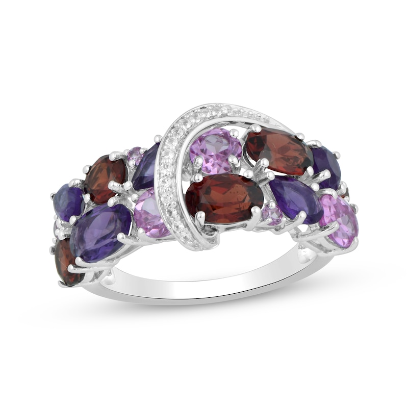 Main Image 1 of Multi-Shape Garnet, Amethyst, Pink & White Lab-Created Sapphire Loop Ring Sterling Silver