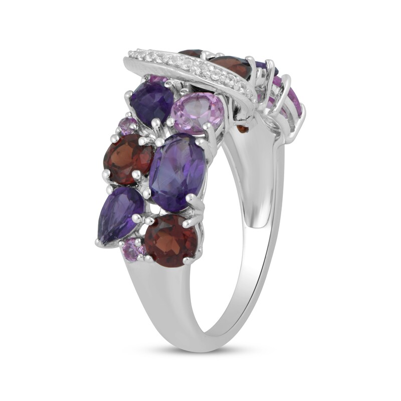 Main Image 2 of Multi-Shape Garnet, Amethyst, Pink & White Lab-Created Sapphire Loop Ring Sterling Silver