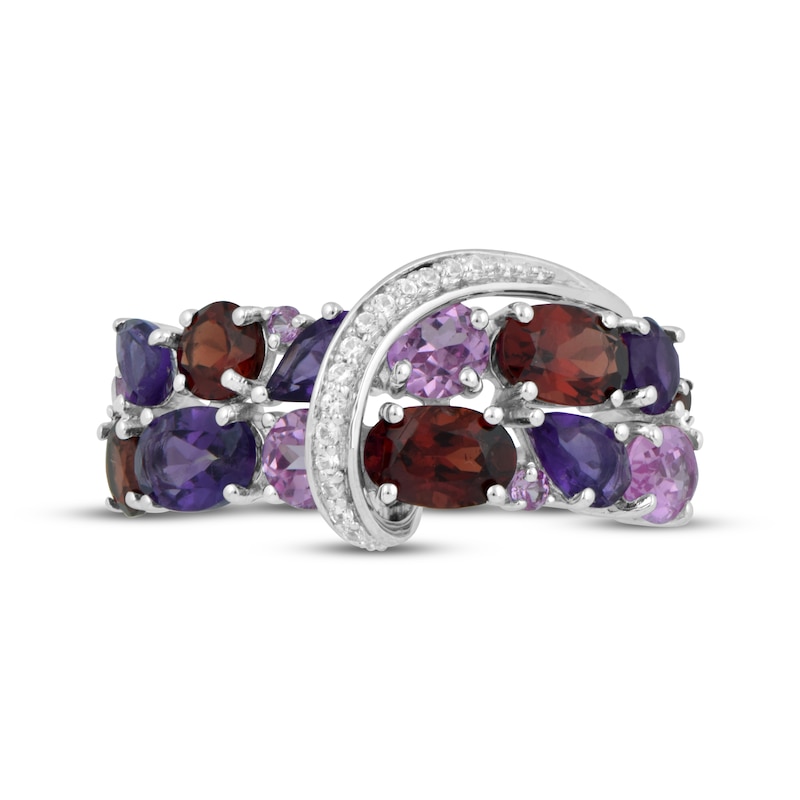 Main Image 3 of Multi-Shape Garnet, Amethyst, Pink & White Lab-Created Sapphire Loop Ring Sterling Silver