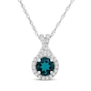 Thumbnail Image 0 of Lab-Created Emerald & White Lab-Created Sapphire Halo Necklace Sterling Silver 18"