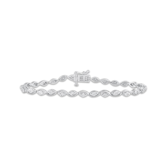 Diamond Marquise Link Bracelet 1/6 ct tw Sterling Silver 7"