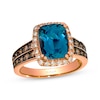 Thumbnail Image 1 of Le Vian Cushion-Cut Blue Topaz Ring 1/2 ct tw Diamonds 14K Strawberry Gold