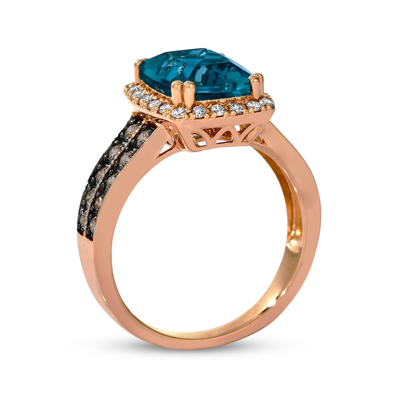Main Image 2 of Le Vian Cushion-Cut Blue Topaz Ring 1/2 ct tw Diamonds 14K Strawberry Gold