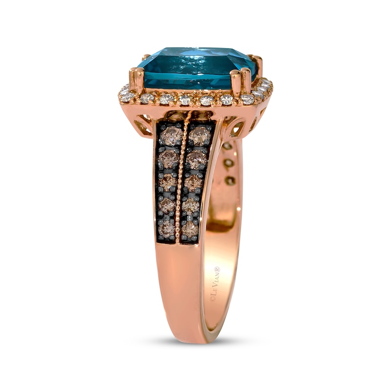 Main Image 3 of Le Vian Cushion-Cut Blue Topaz Ring 1/2 ct tw Diamonds 14K Strawberry Gold