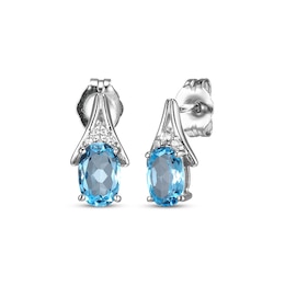 Oval-Cut Swiss Blue Topaz & White Lab-Created Sapphire Earrings Sterling Silver