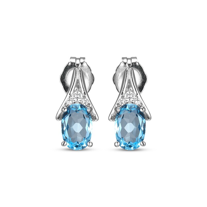 Main Image 2 of Oval-Cut Swiss Blue Topaz & White Lab-Created Sapphire Earrings Sterling Silver