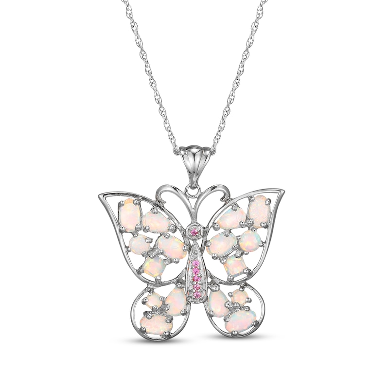 Main Image 1 of Multi-Shape Lab-Created Opal & Pink Lab-Created Sapphire Butterfly Necklace Sterling Silver 18"