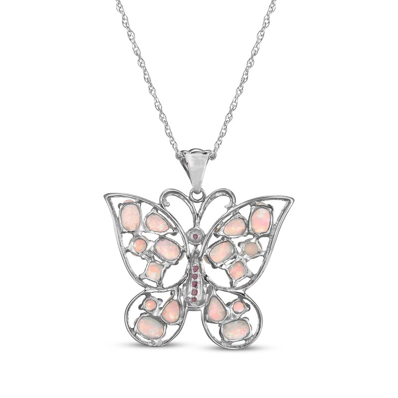 Main Image 3 of Multi-Shape Lab-Created Opal & Pink Lab-Created Sapphire Butterfly Necklace Sterling Silver 18"