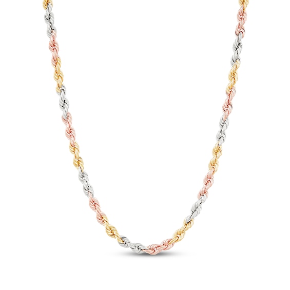Rope Chain Necklace 3mm Solid 14K Tri-Tone Gold 22"